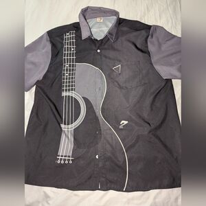 Hardaddy Men's XXL Black And Gray Guitar Print Short Sleeve Button Up Shirt
